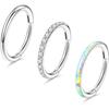 3pcs Nose Rings Hoops - 316L Surgical Steel Hinged Nose Hoops 16G/18G/20G CZ Clicker Septum Nose Ring Lip Helix Cartilage Hoop Earring Daith Rook Con