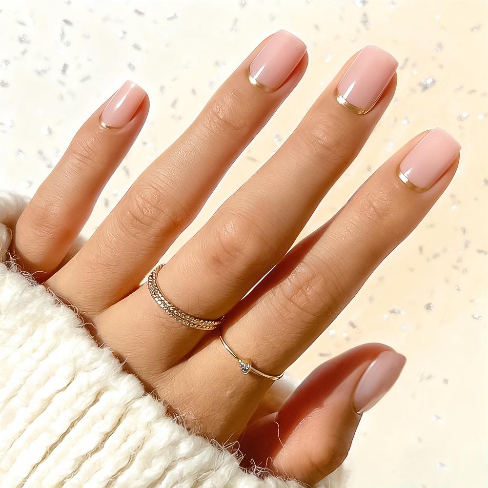 Bright Gold French Edge Gradient Press-on Nails - 30 Detachable Pieces