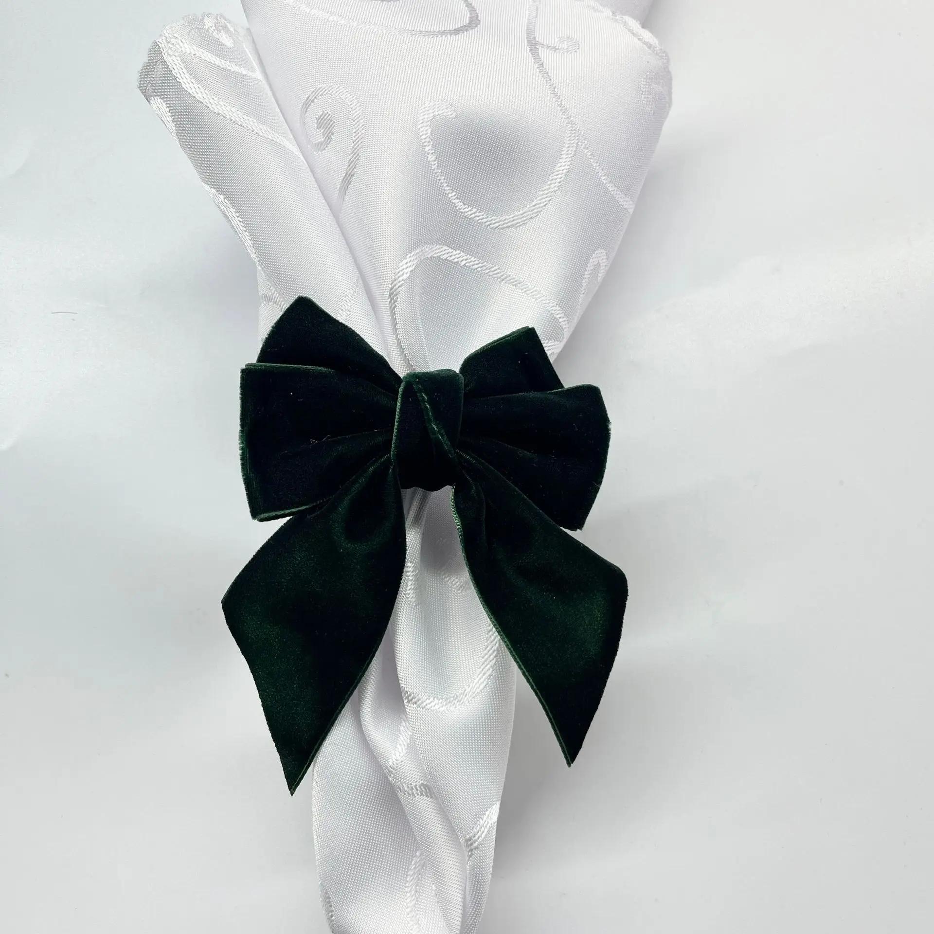 

Christmas Red Green Velvet Bow Napkin Rings Ornaments Home Kitchen Dinner Table Decoration New Year Party Supplies чёрный