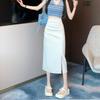 Women's Summer High-Waisted Slimming Mid-Length Knee-Length Pleated Skirt Versatile Hip-Covering A-Line Casual All-match Versatile Skirt