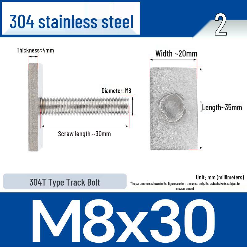 Custom 304 Stainless Steel T-Slot Irregular Rectangular T-Bar Bolt M6/M8
