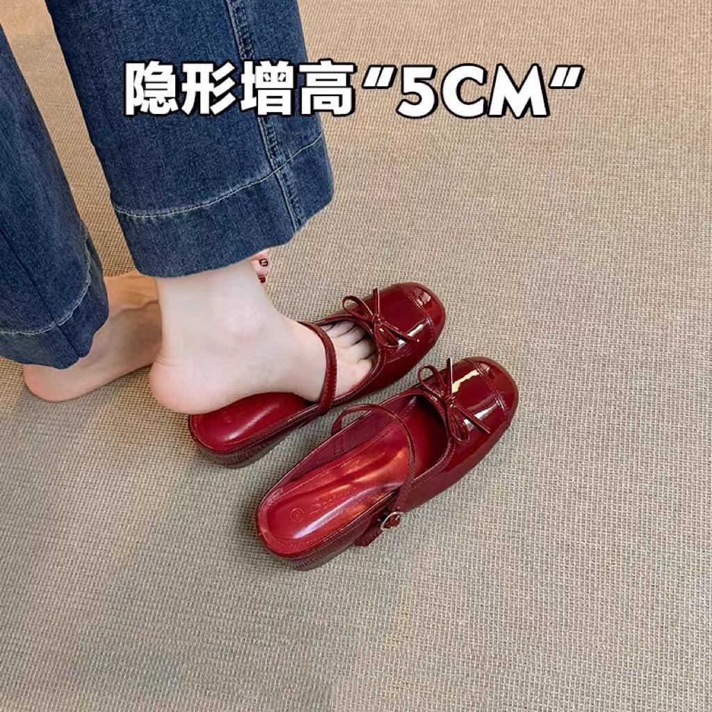 

Версия из овчины~ Французский бант серебристые крутые одинарные туфли женские 2025 лето новинка на высокой платформе сумка на носке полушлепанцы для улицы 40 бордовый