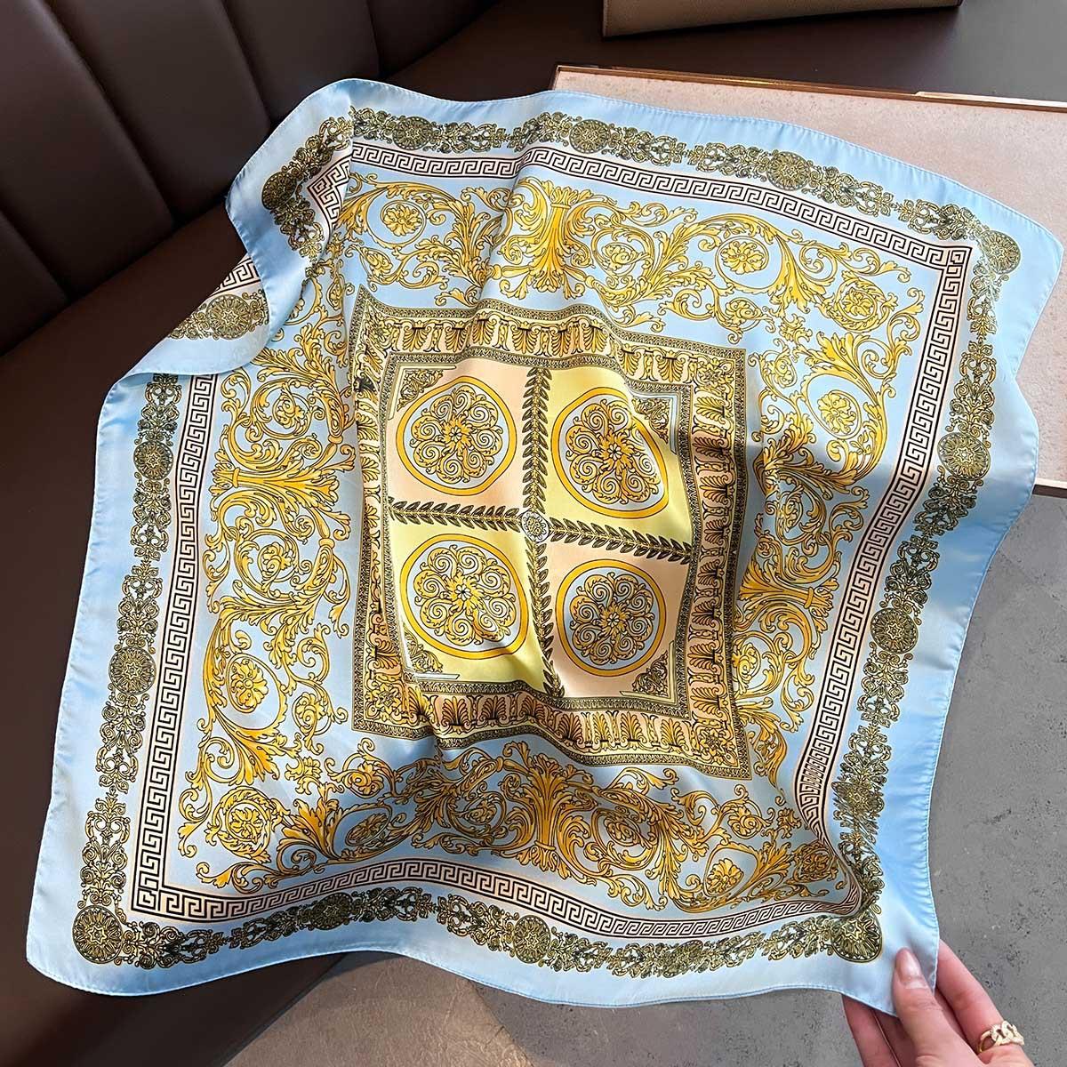 Foulard Carré Satiné Doux Style Britannique 70cm Foulard Carré Fleur de Cajou pour Femme Foulard Décoratif Mode Rétro Foulard de Cou Foulard 70x70CM gray
