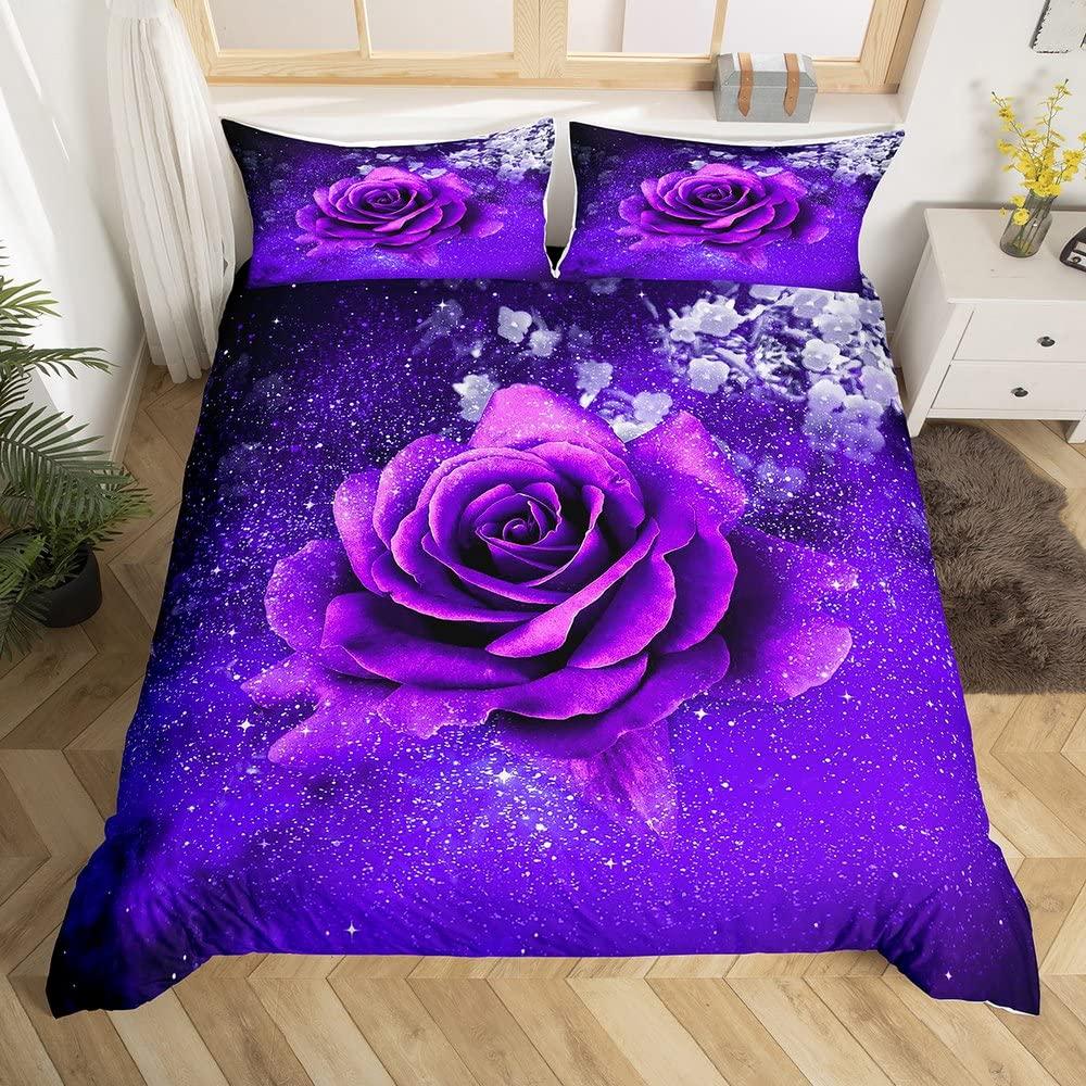 Blaues Rosen Königin König Bettwäscheset Romantische florale Bettdecke Abstrakte Wasserwellen Blumen Bettbezug Polyester Steppdecke