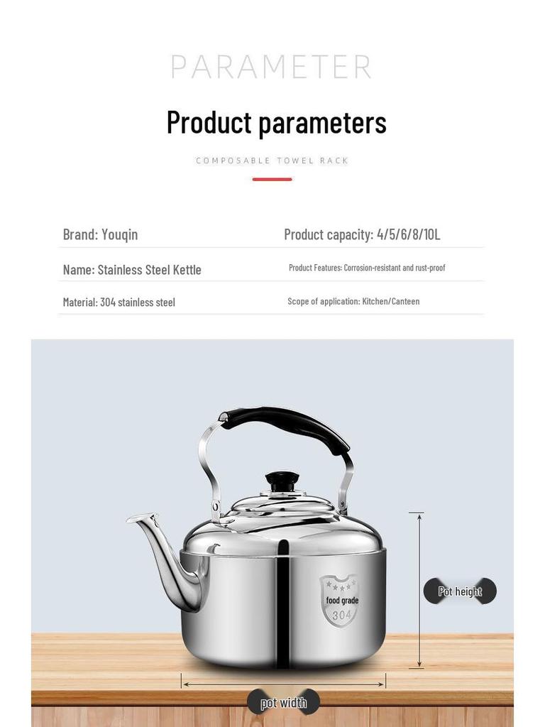 304 Stainless Steel Large Capacity Whistling Kettle for Gas, Open Flame & Induction Stoves.
