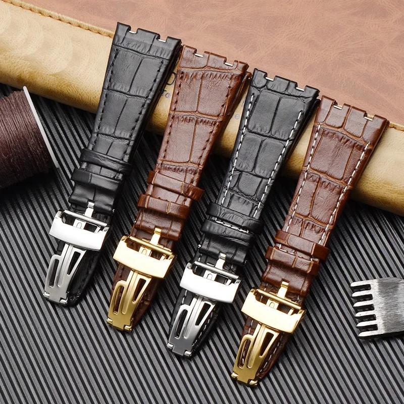 Top layer Genuine Leather watch Strap for AP Audemars 15400 15703 Royal Oak Offshore Series Male 26mm Black Brown Watchbands