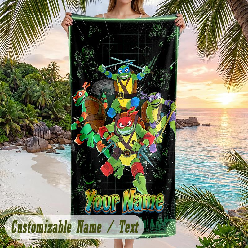 Teenage Mutant Ninja Turtles Beach Towel, Personalized Custom Text, Quick Dry Soft Large Towel For Swimming Pool Travel
