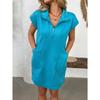 Summer New Women's Lapel Zipper Pocket Loose Straight Midi Dress, European & American Style Casual Dress for Crossborder