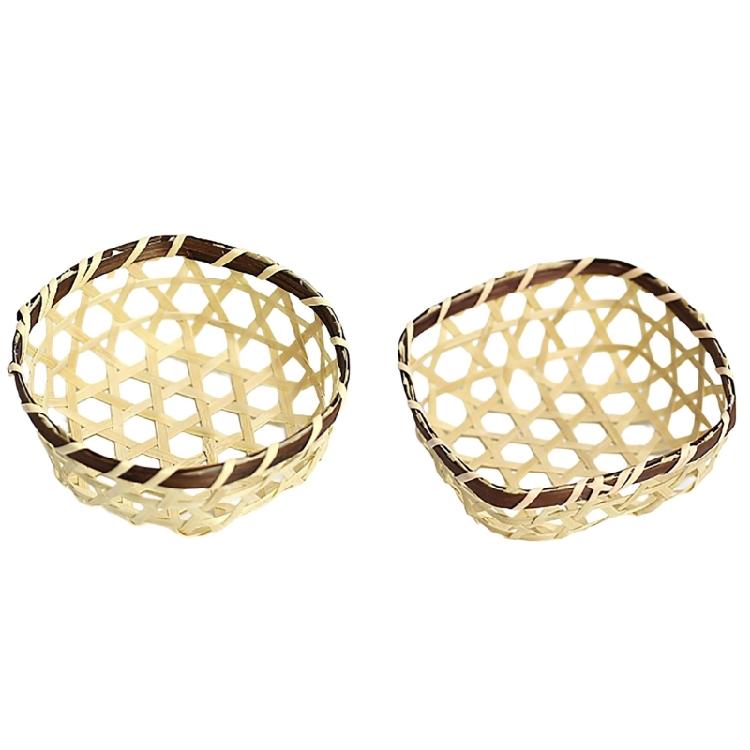 Set Of 2 Miniature Bamboos Baskets for Elegant Table Decoration Household Handmade Woven Tray Small Decorative Basket