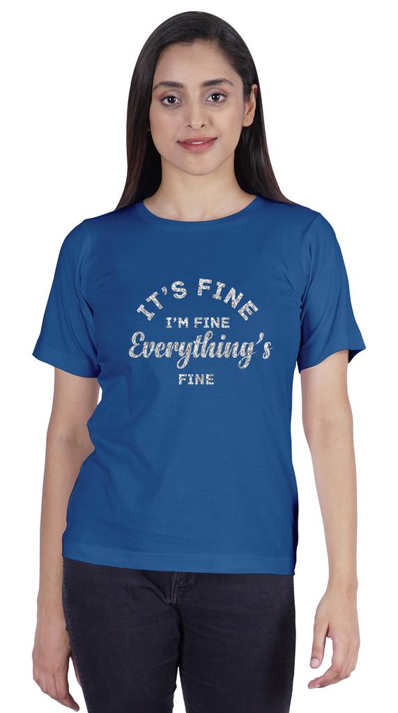 Inkmeso Crew Neck T-shirt   Its Fine I'm Fine Everything Is Fine" Letter Printed Inspirational Jersey Top For