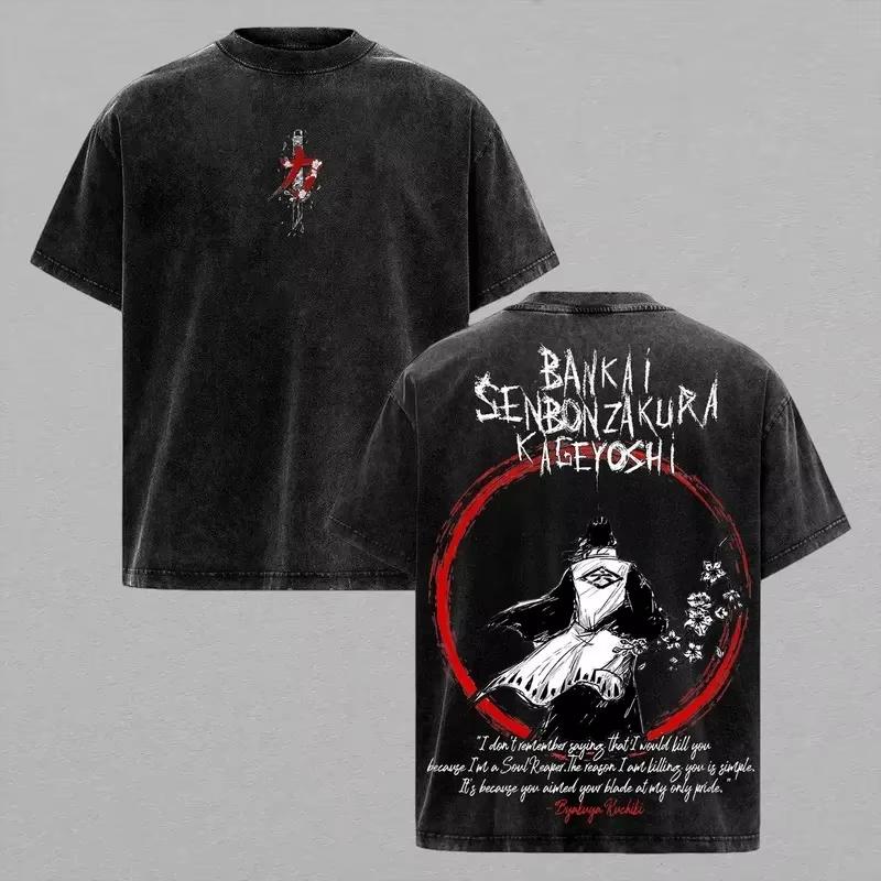 Hot Anime BLEACH Zaraki Kenpachi Graphic Print TShirt Men Women Retro Washed Cotton Harajuku Style Top Oversized Summer New Tee