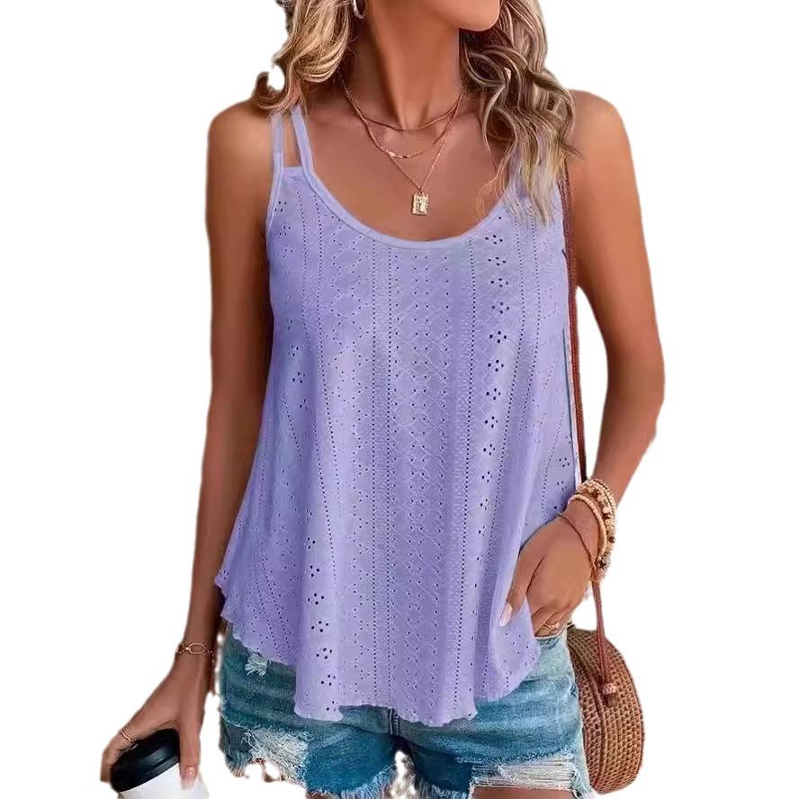 2024 Jarní Sladký Styl Dámská Volná Polyesterová Vesta s Ramínky