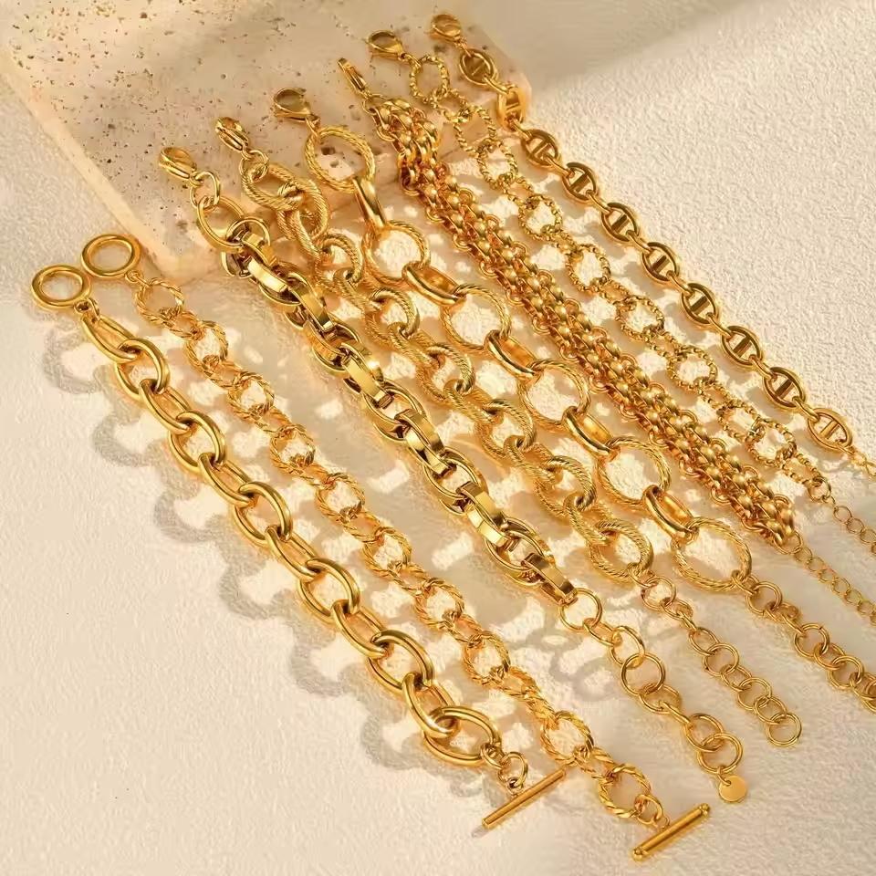 Chunky Bold Toggle Bracelets for Women, Stainless Steel OT Buckle Link Chain Bracelet Gold Plated Tarnish Free