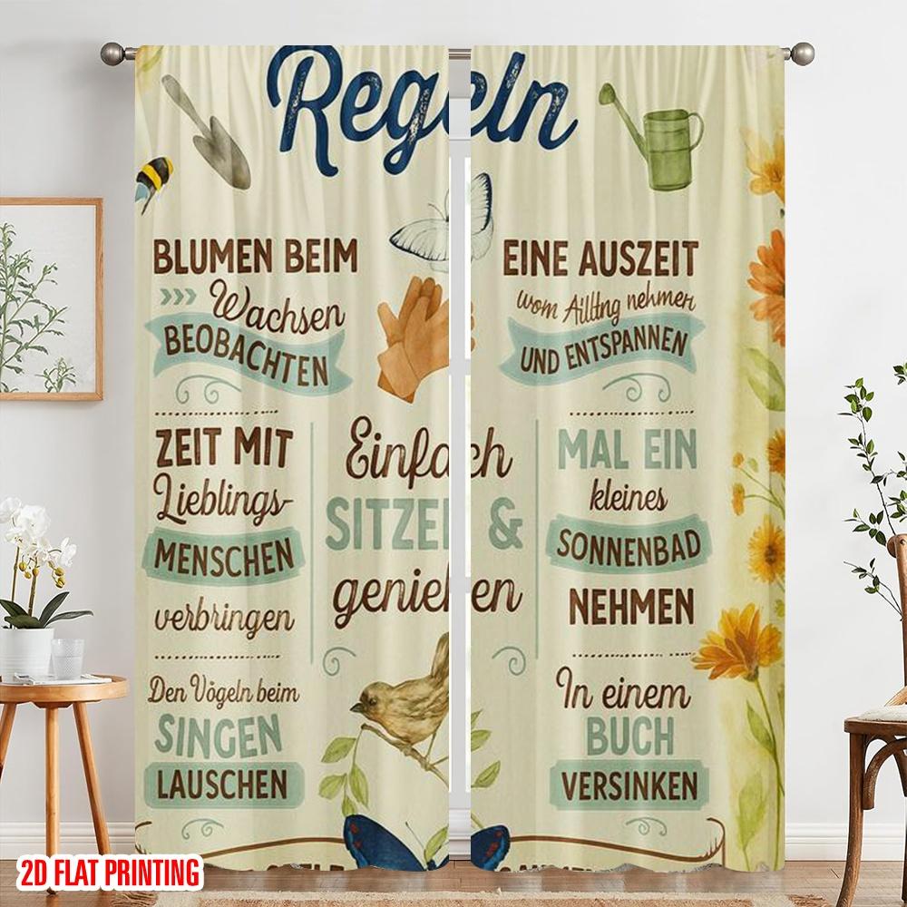 2pcs,2D Plane Printing Curtain Fabric Garden Wisdom 100% Polyester (without Rod) All Seasons Ldeal for Bedroom Living Room