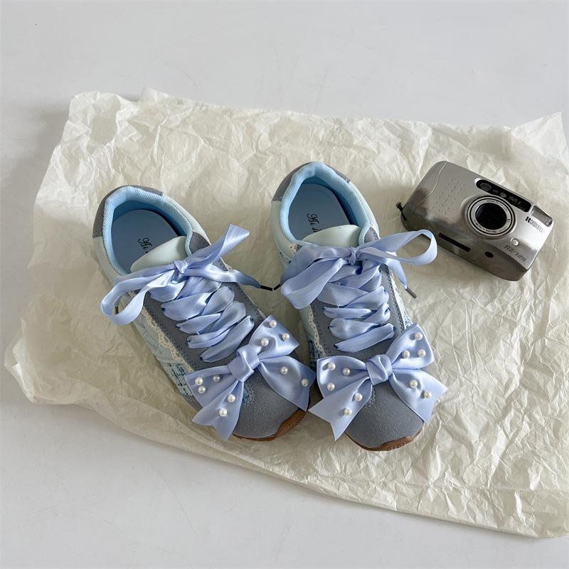 

Супер красиві ретро перлинні бантики на плоскій підошві німецькі тренувальні туфлі жіночі 2025 нові весняні універсальні повсякденні спортивні туфлі 40 синій