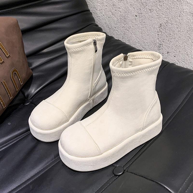 

Small Skinny Muffin Platform Short Boots Women s 2025 Autumn and Winter New Fashion Versatile Height Increasing Skinny Boots Martin Boots 35 белый
