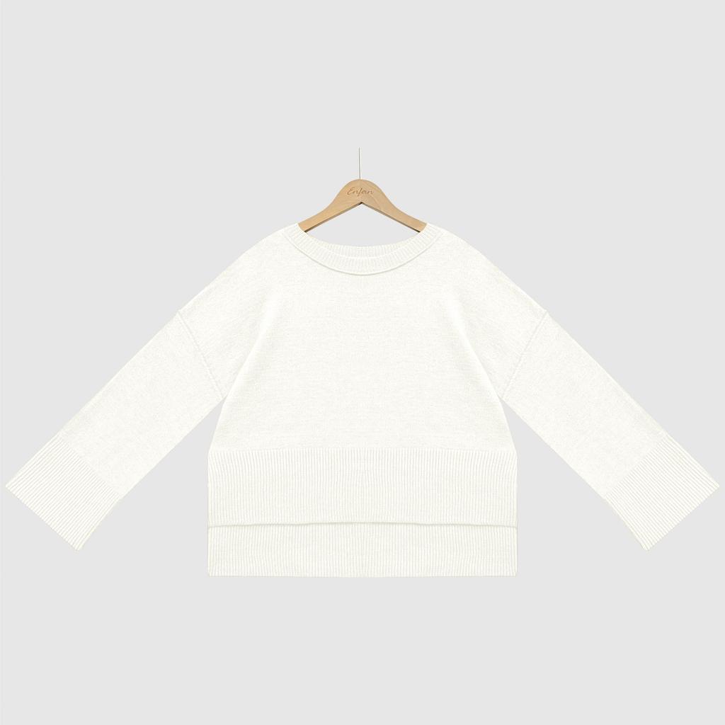 Women's Solid Color Round Neck Bell Sleeve Pullover Knitwear Fashion Short Sweater