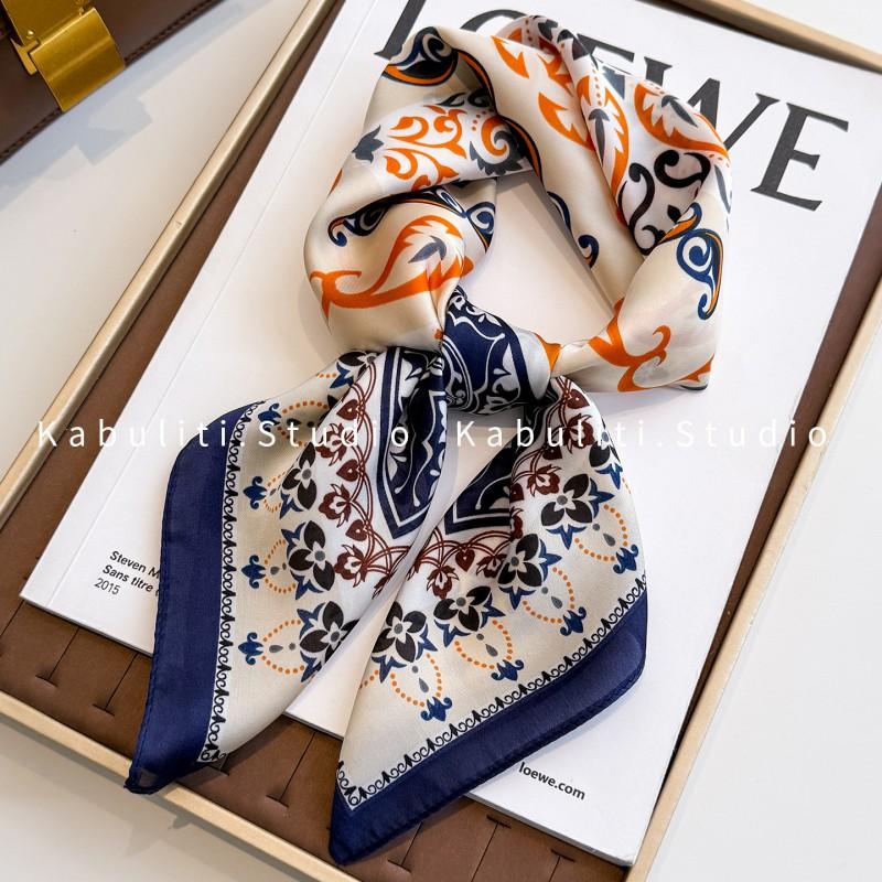 70x70cm Lightweight Square Scarf Women Polka Dot Print Silk-Like Wrap Neck Tie Hair Band Fashion Accessory