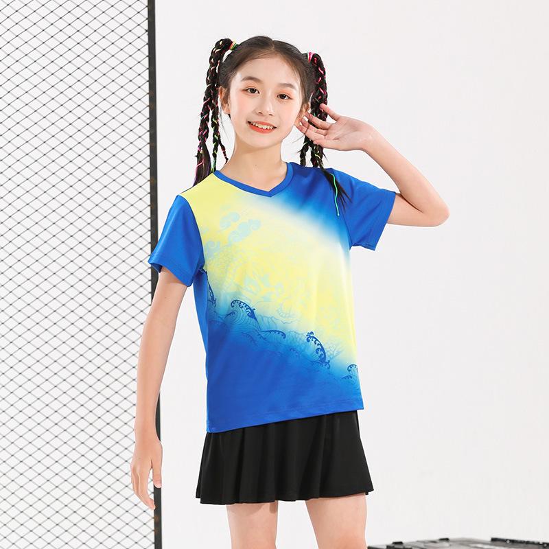 Unisex Kids' Quick-Dry Breathable Badminton Short Sleeve Shirt
