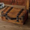 Wooden Chest Portable Vintage Distressed Multifunctional Wood Storage Trunk Handbag for Clothes Toys Photo Prop Vintage Handbag