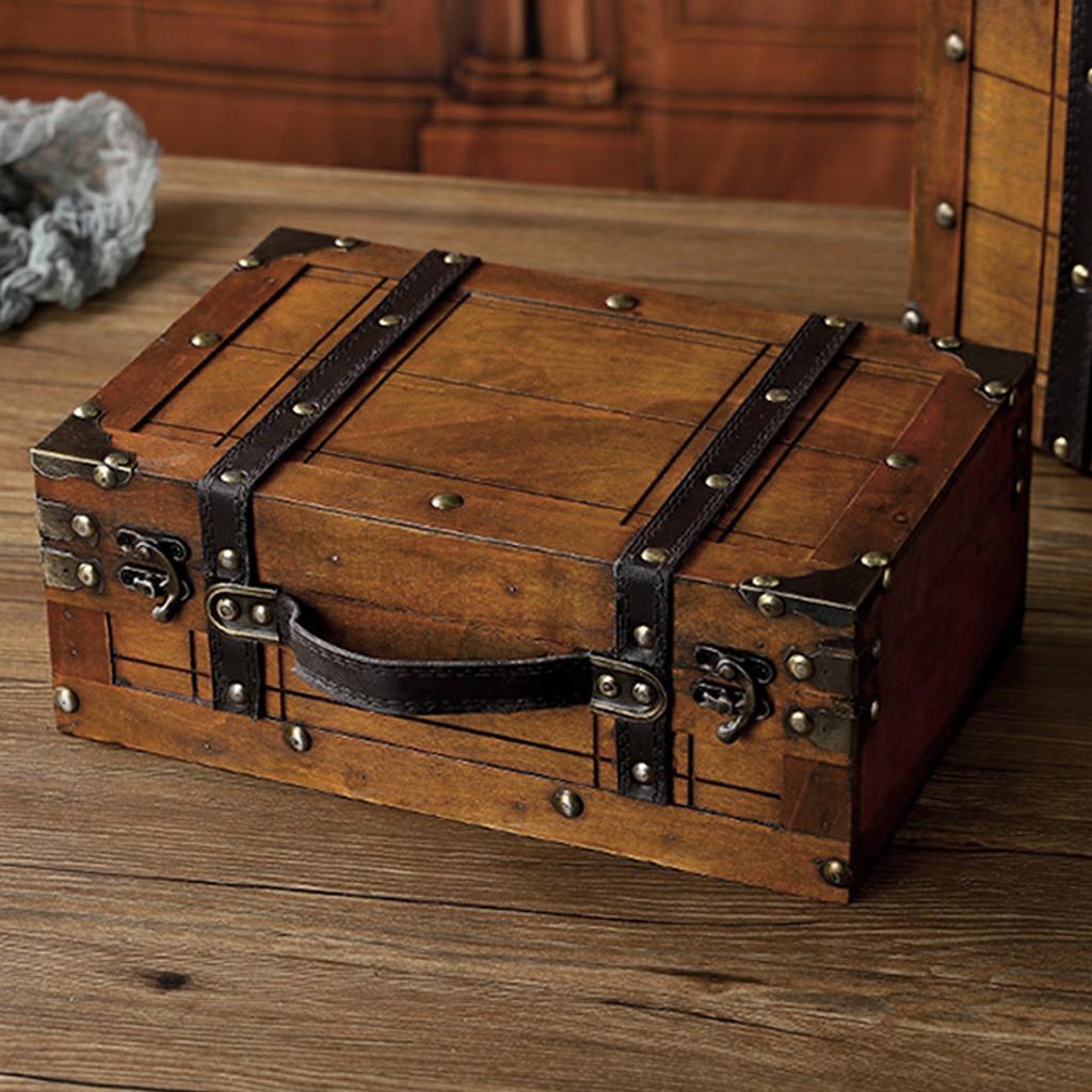 Wooden Chest Portable Vintage Distressed Multifunctional Wood Storage Trunk Handbag for Clothes Toys Photo Prop Vintage Handbag
