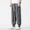 Loose Cotton-Linen Monk Pants with Hem - Lay Buddhist Meditation Wear for Spring and Summer
