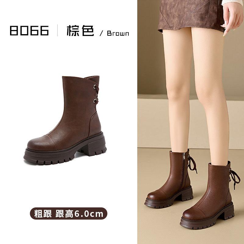 

British Platform Leather Martin Boots Women s Versatile Retro Skinny Medium Boots Round Head High Heel Knight Chelsea Boots 35