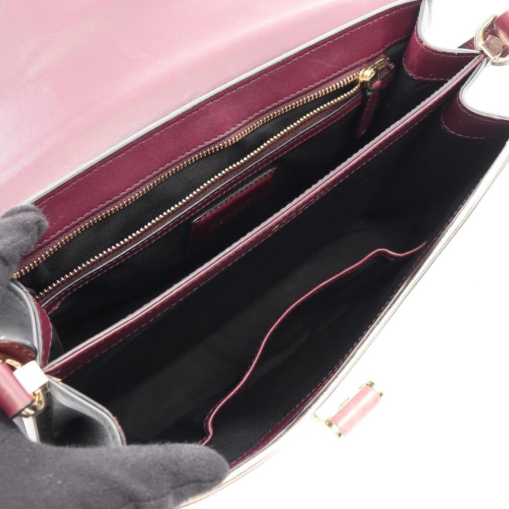 Used BVLGARI Shoulder Bag Leather Gray Bordeaux Used Women