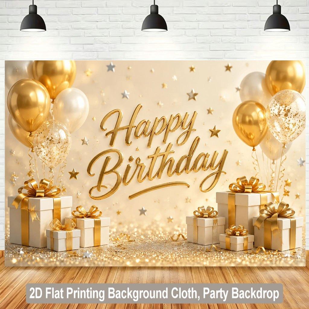 2D Flat Backdrop1pc Gift Balloons Gold Elements Backdrop Backdrop Banner Polyester Wall Decor For Living Room Bedroom Office Outdoor Decor
