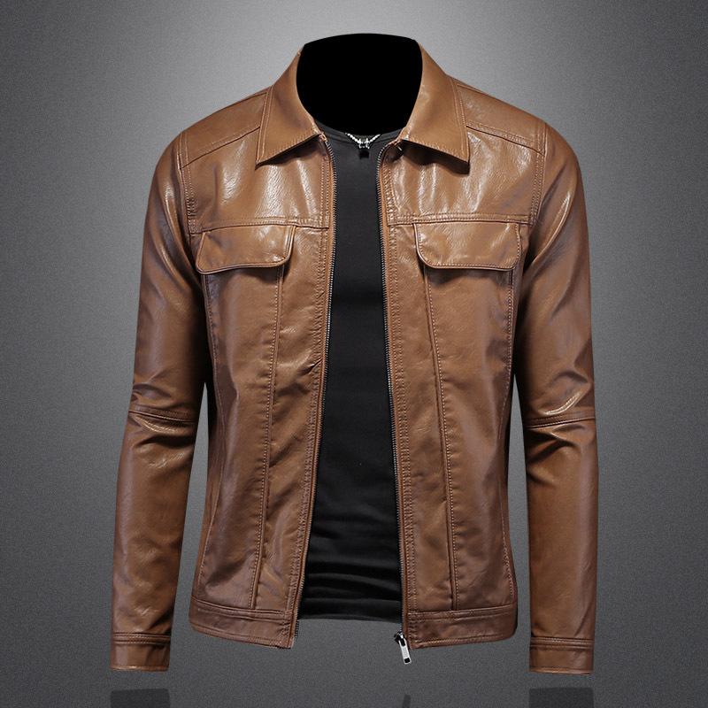 And New Style Mens Lapel Motorcycle Leather Jacket Outerwear Slim Fit Fashion Mens Leather Coat 7965