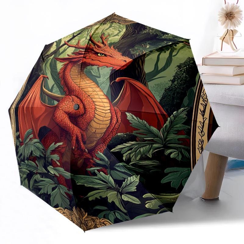 Dragon Artwork Outdoor Automatic Umbrella Sturdy 8 Rib Durable Plastic Iron Outdoor Daily Use Outdoor Accessory Perfect Gift Friends