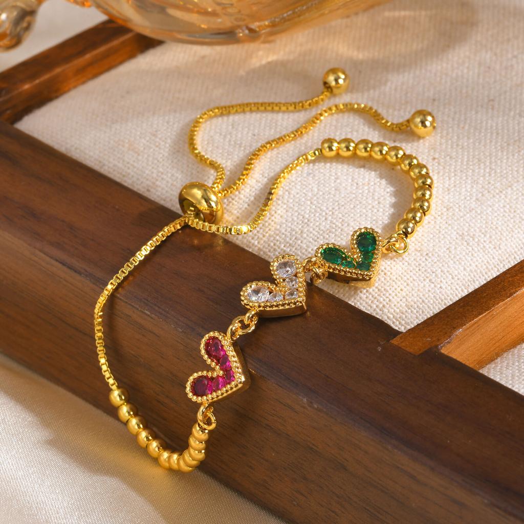 Colored Zircon Stone Heart Women's Bracelet Moon Star Adjustable Box Chain Wristband Jewelry Gift For Girlfriend Valentine's Day