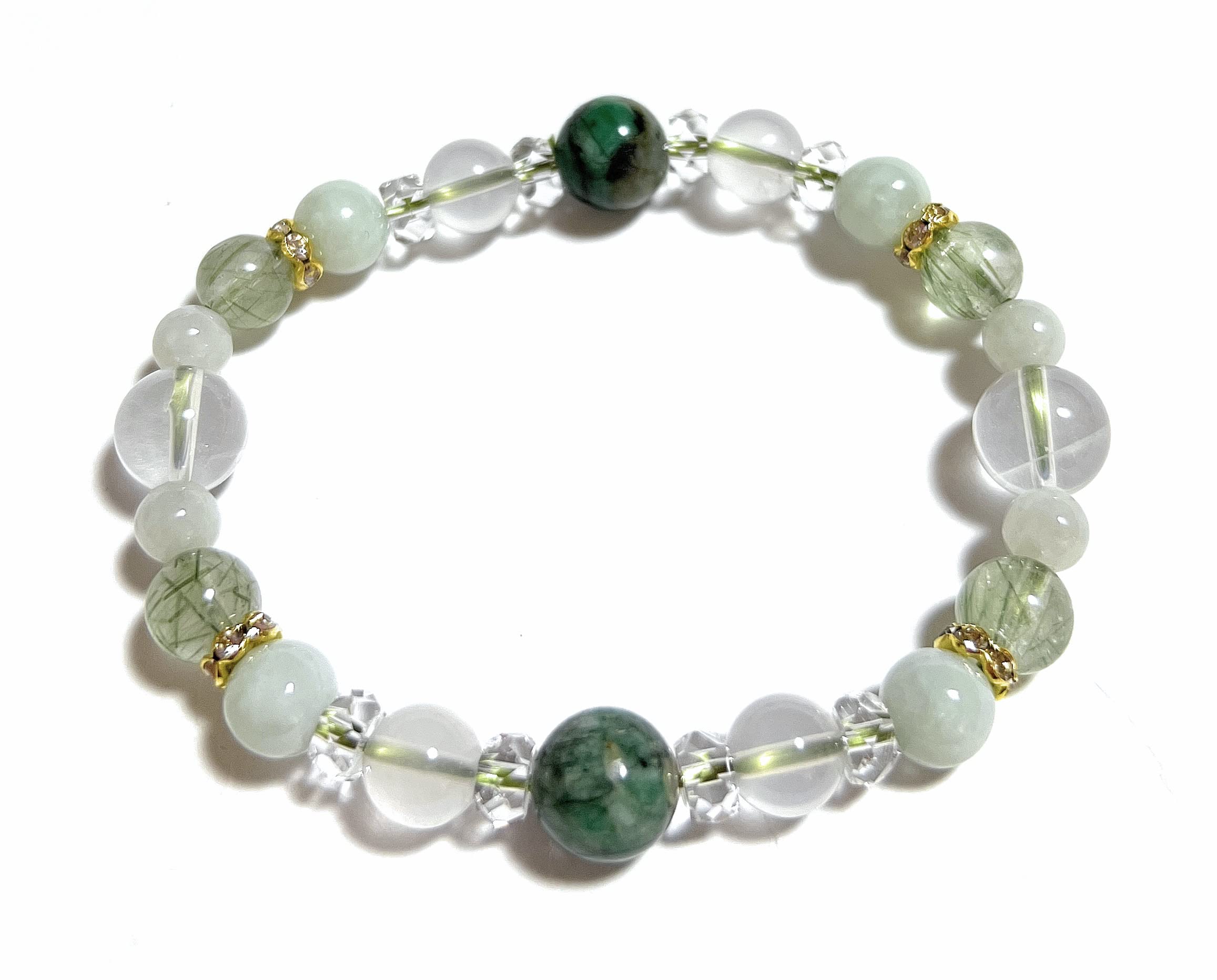 

Natural Stone Power Stone Bracelet Emerald Jade Green Epitode in Quartz Milky Quartz Crystal Love Work Amulet Inner Diameter [Malline] Luck, Luck,