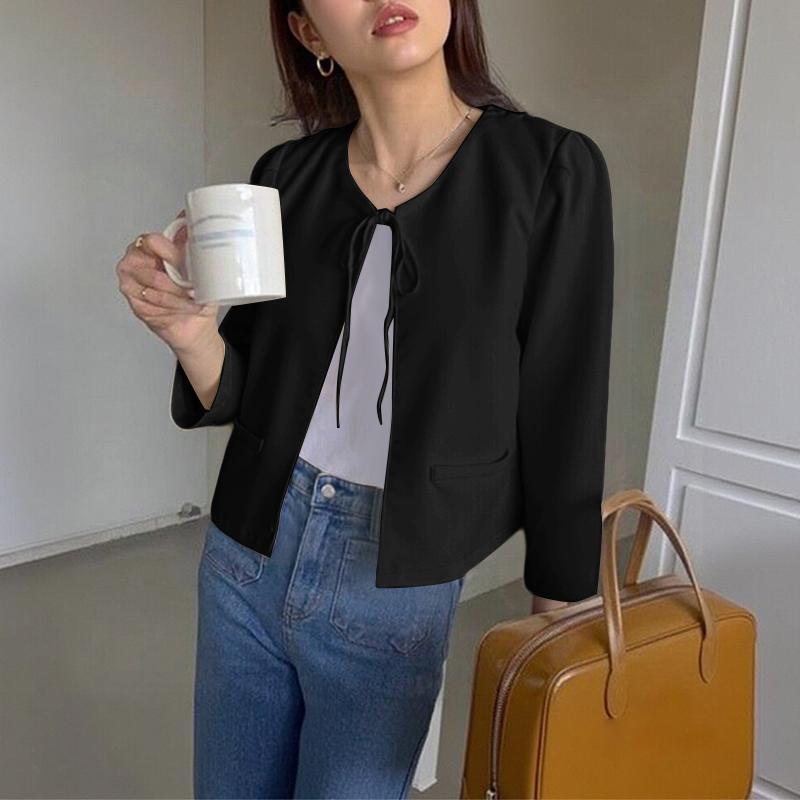 ZANZEA Women Casual Lace Up Round Neck Long Sleeve Cardigan Blouse