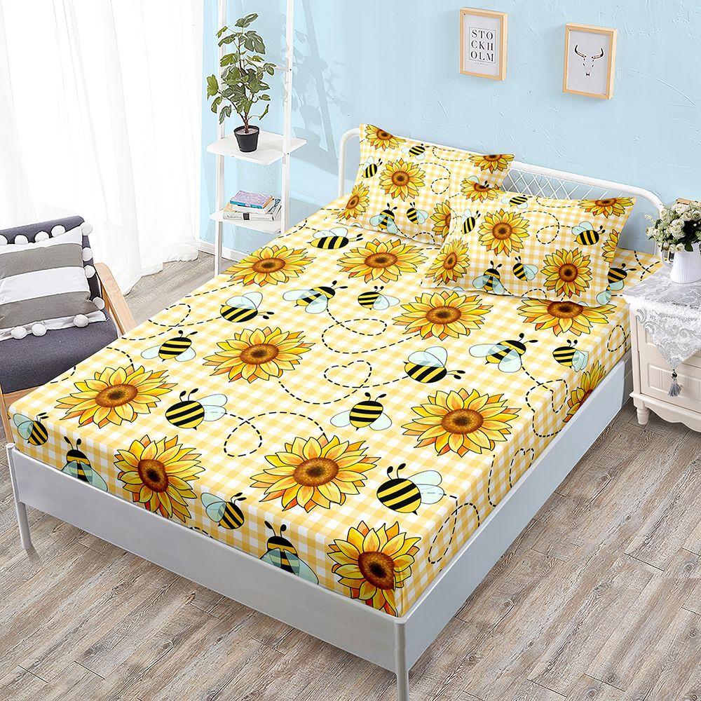 

Three-Piece Bed Hat, Sunflower Bed Cover, Mattress Protective Cover, Non-Slip Bed Sheet All-Inclusive. Sheet 100*190*40cm*1 Pillowcase 51*75cm*1