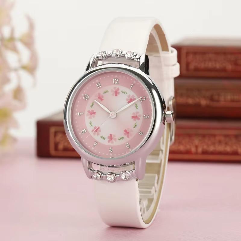 UTHAI CQ09 Fashion and Simple Children's Watch Quartz Flower Girl Watch Princess Leather Quartz Watch Water Diamond Retro Clock