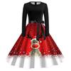 Women's Casual Fashion Long Sleeve Christmas Elk Printed Vintage Long Dresses