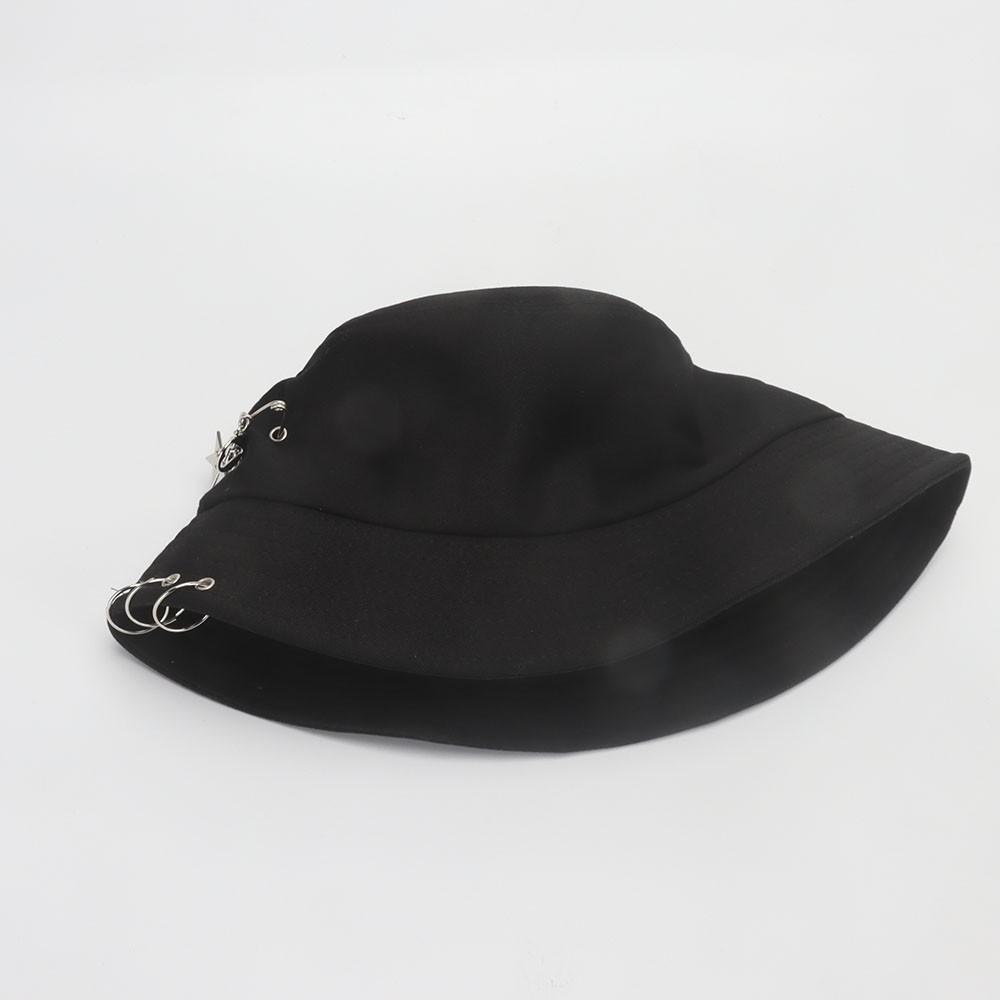 Bucket Hat Women Men Unisex Folding Fisherman Hat Black Metal Ring Flat Top Hip Hop Hats For Women Summer Solid Color Gorro New
