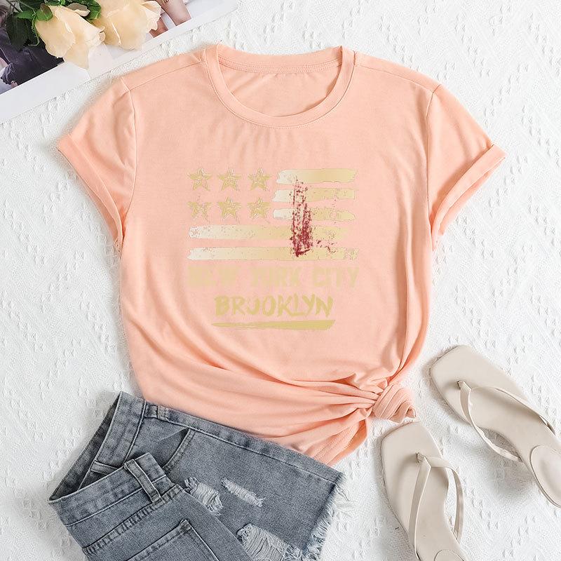 

Летние женские свободные повседневные футболки с круглым вырезом из чистого хлопка с принтом в виде букв и звезд, с короткими рукавами для женщин 3XL