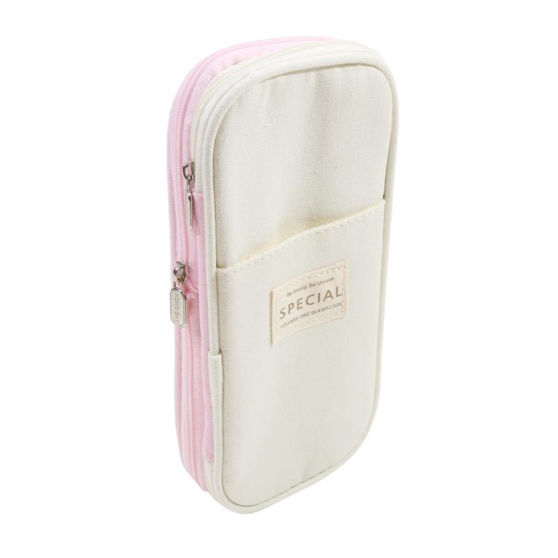 Cute Canvas Pencil Case Student Color Block Stationery Storage Bag Multifunctional Large Capacity Pen Bag Organizer Pouch