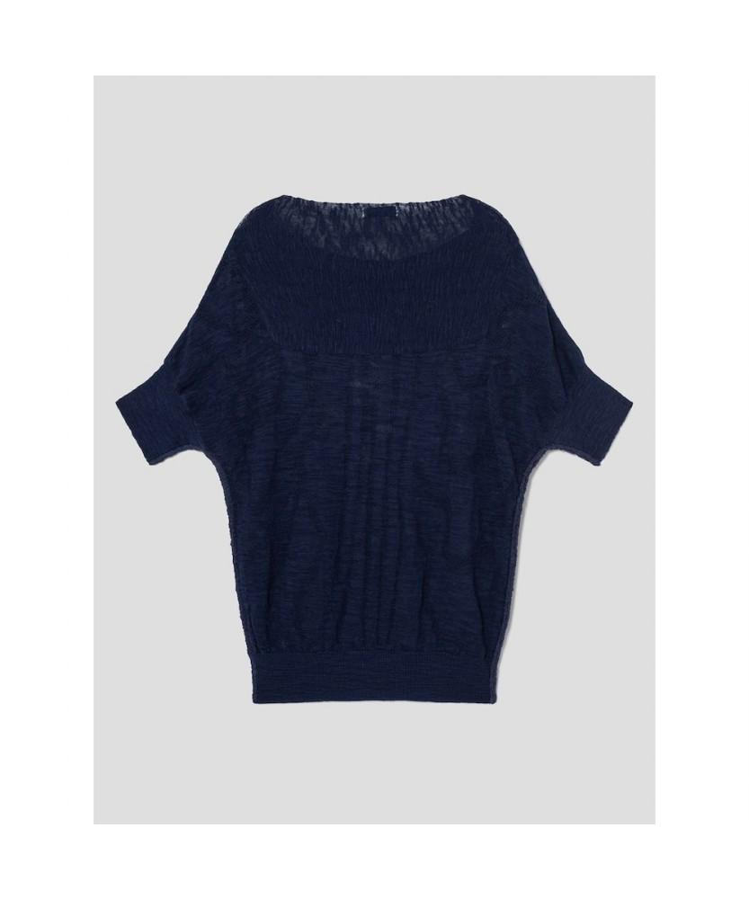 Anggae Wave Knit Half Sleeve Top Navy