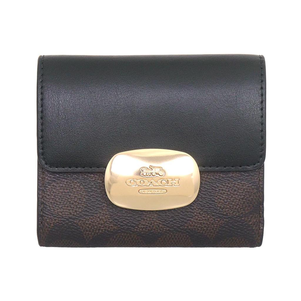 Coach Eliza Signature Coated Canvas Leather Small Wallet (Bi-fold) FCW801 CW801 Walnut and Black (Outlet)
