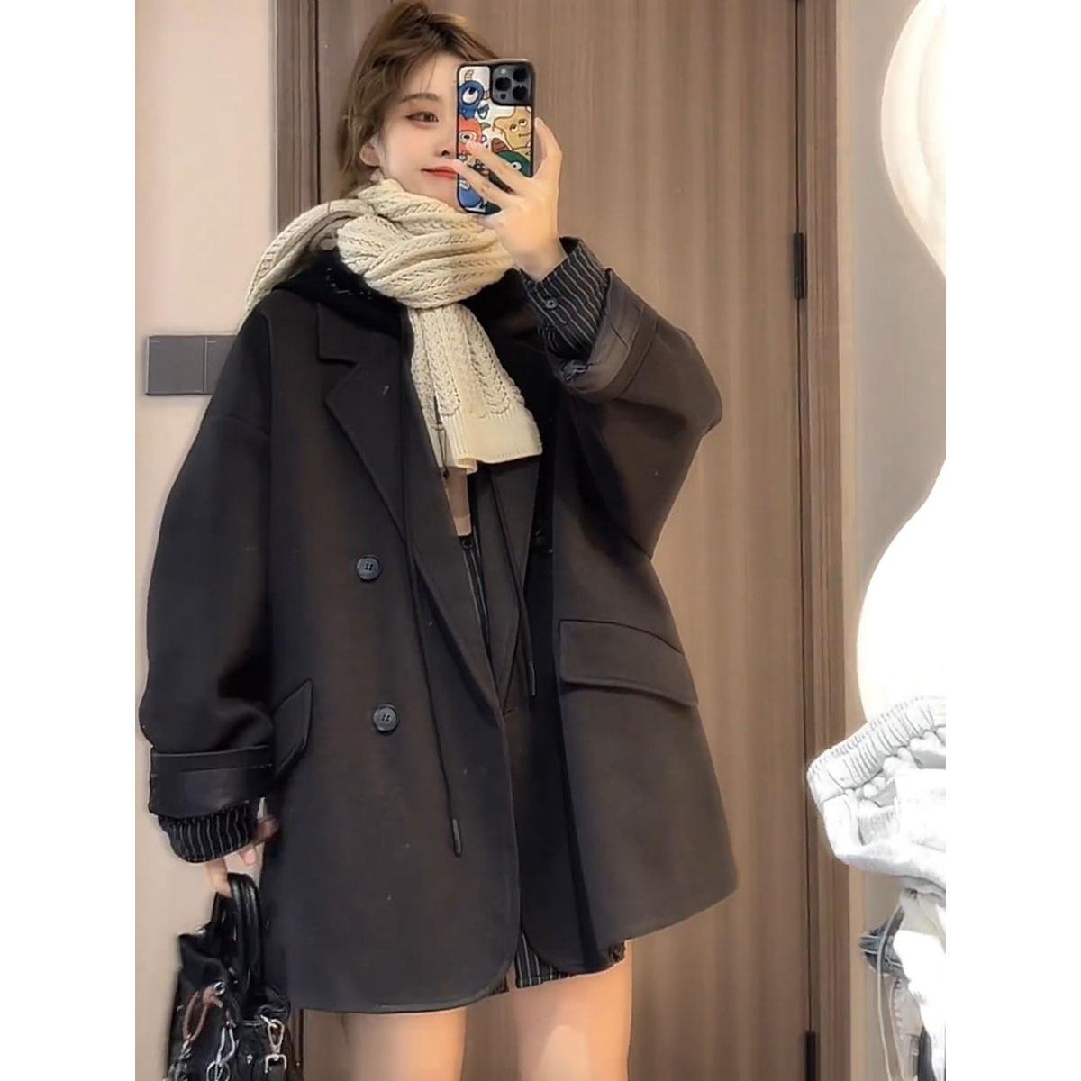 

Women s Black Petite Blazer - 2025 Korean Style for Spring and Autumn, Casual & Versatile One Size Fits 85-150 lbs