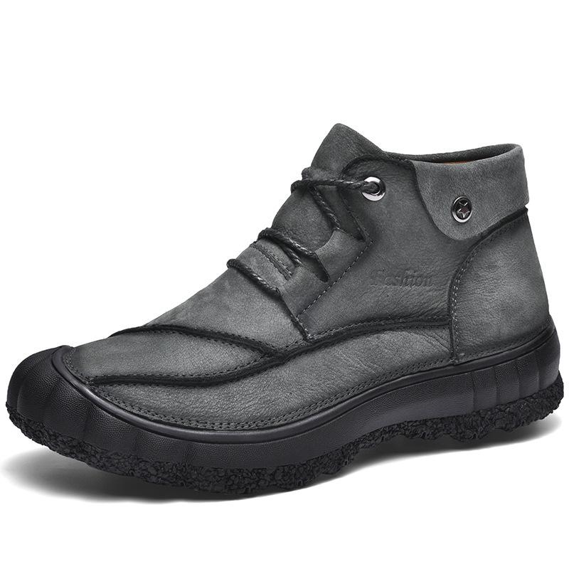 Botas Masculinas da Moda Couro Genuíno Pelúcia Botas de Inverno Masculinas Botins Moda Masculina 0 botas Masculinas com Cadarço Botas de Couro para Tornozelo botas