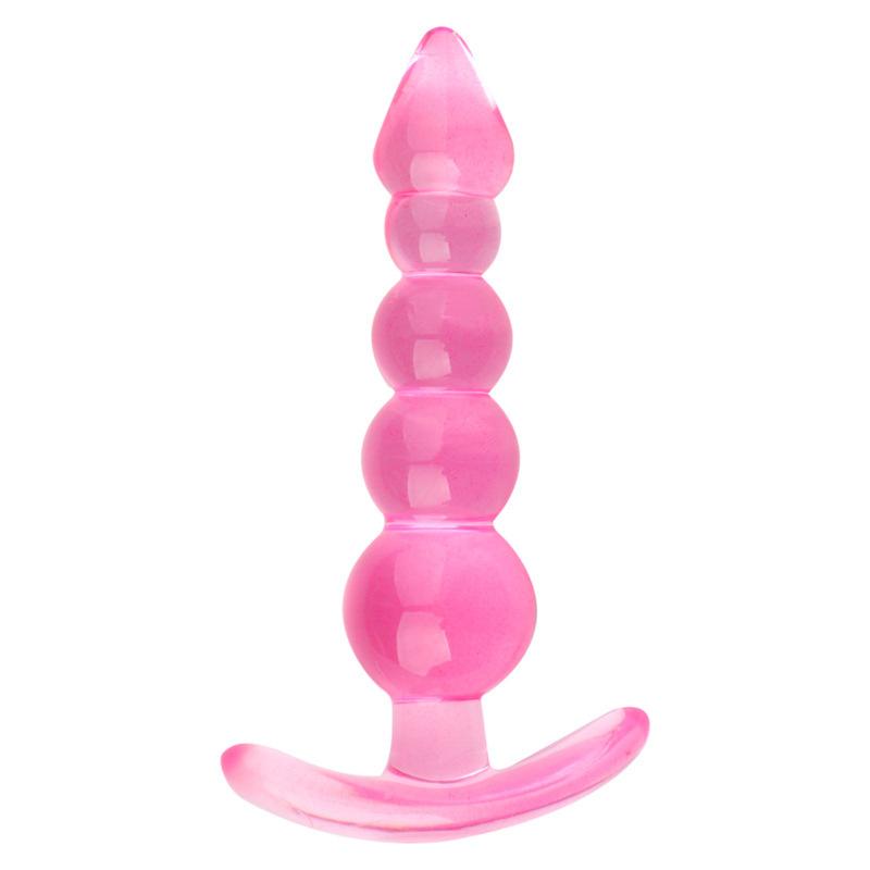 Plug Anale in Silicone con Perline per Stimolazione della Prostata Giocattolo Unisex per Adulti Viola Rosa