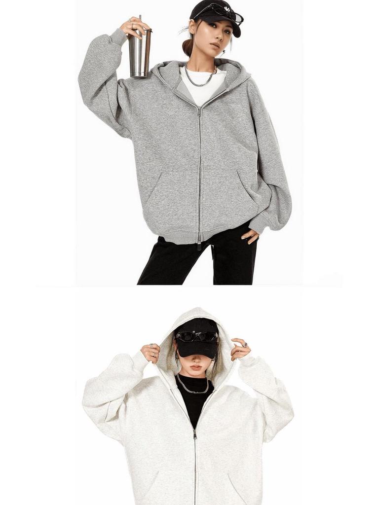 Unisex 420G Heavyweight Gray Hooded Cardigan: Trendy, Versatile Spring/Autumn Jacket for Couples