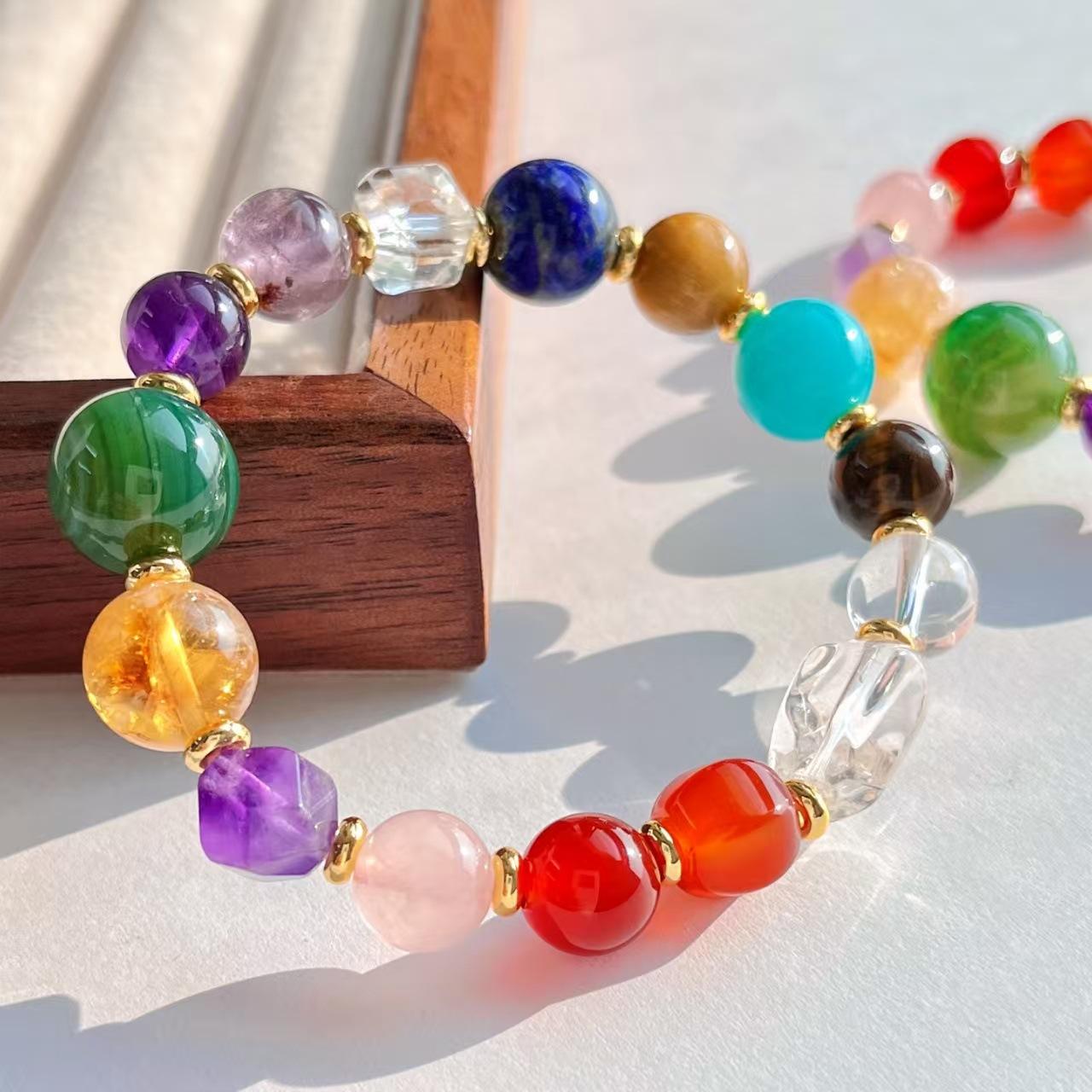 High Quality Retro Natural Yellow Tower Crystal White Crystal Amethyst Tianhe Stone Powder Crystal Bracelet Bracelet.