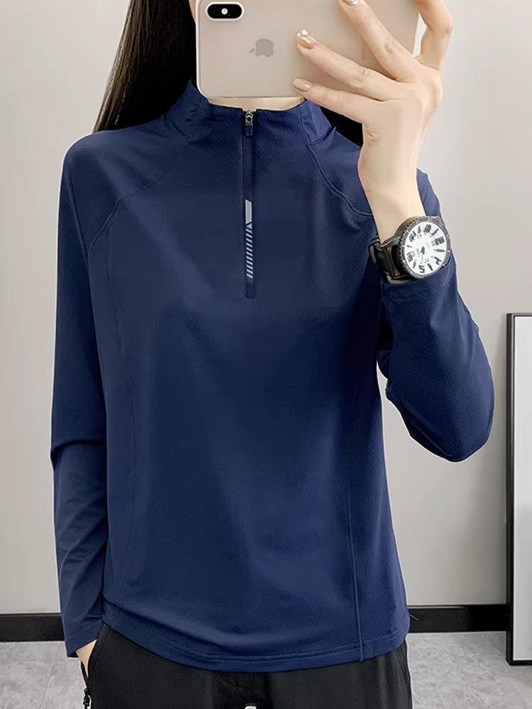 Women's Quick-Dry Long Sleeve Top for Sports, Fitness, Running, Hiking, and Mountaineering - Spring/Summer Lightweight Stand Collar Shirt.
