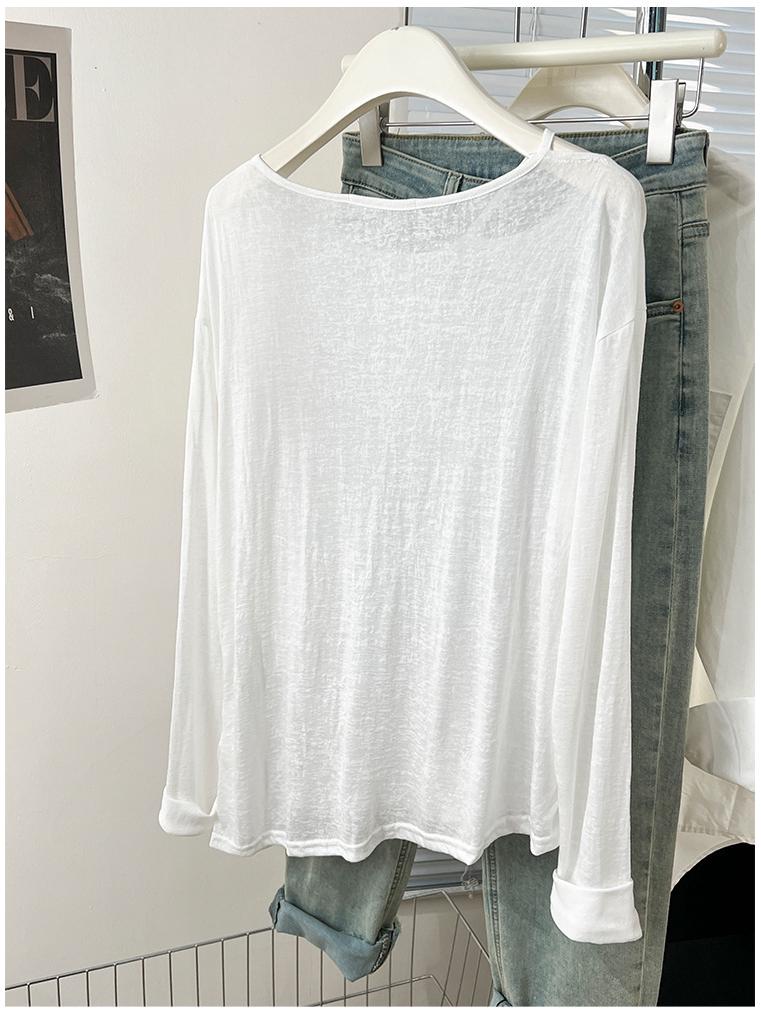 Women's Blue Off-the-Shoulder Sun Protection Long-Sleeve T-Shirt, Summer Loose Fit Cover-Up Top