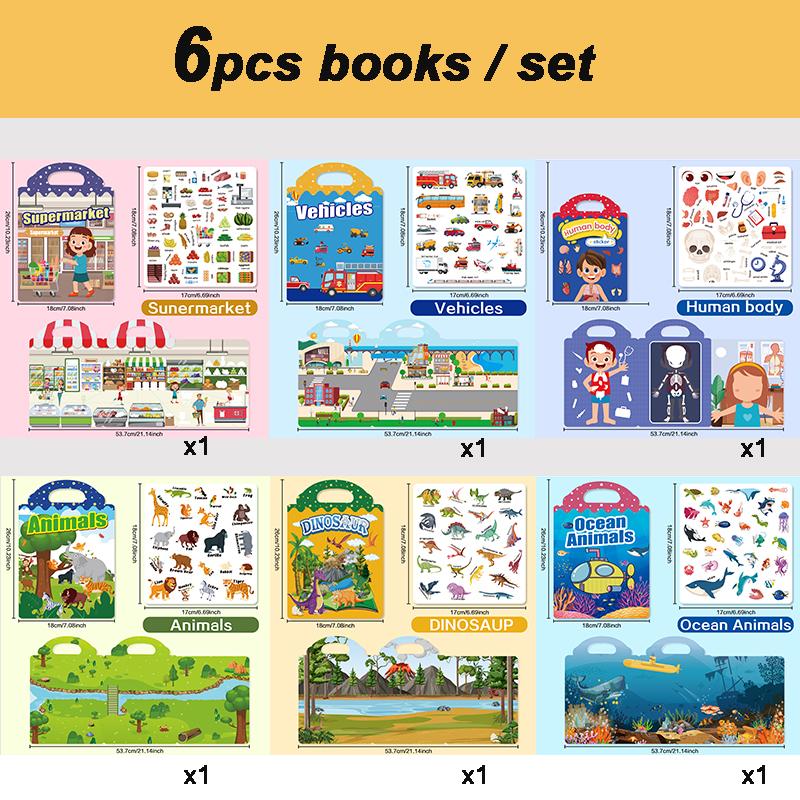 New Children Scene Stickers Book DIY Hand-on Puzzle Sticker Books Reusable Cartoon Animal Learning Cognition Toys for Kids Gift
